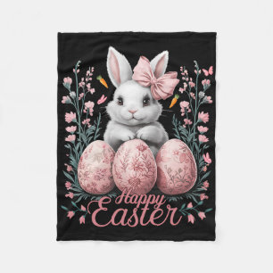 Easter Chinoiserie Floral Bunny With Cute Coquette Fleece Blanket