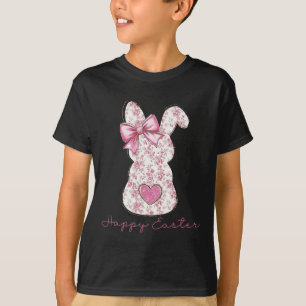 Easter Chinoiserie Floral Bunny With Cute Pink Bow T-Shirt