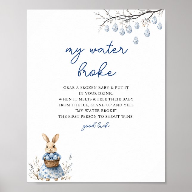 Easter Chinoiserie My Water Broke Baby Shower Game Poster (Front)