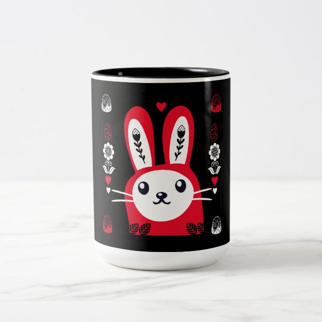 Easter Chocolate Bunny Decor Two-Tone Coffee Mug (Center)