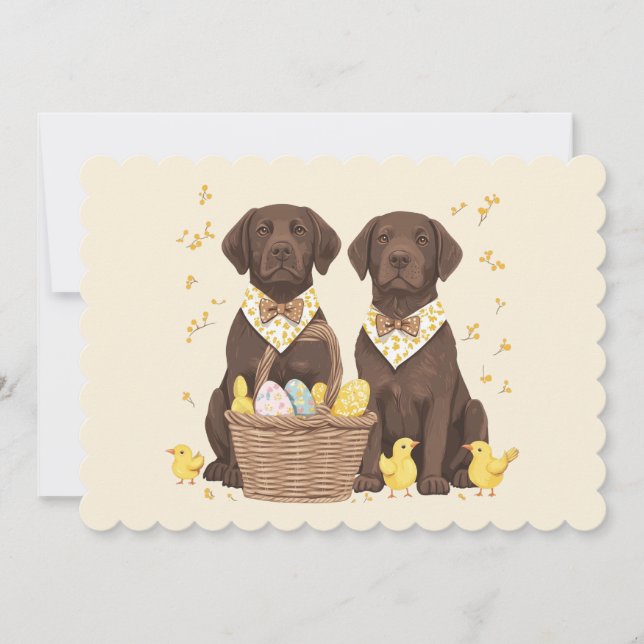Easter Chocolate Labrador Retriever Dogs Holiday Card (Front)