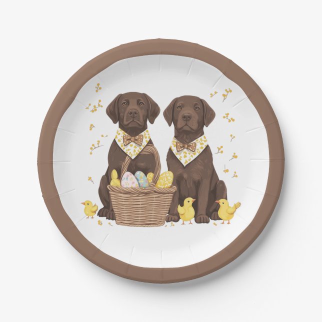 Easter Chocolate Labrador Retriever Dogs Paper Plate (Front)