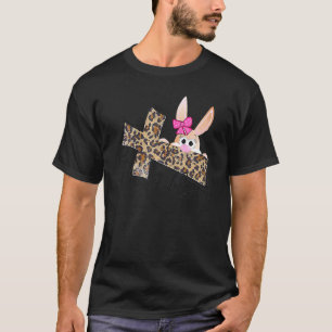 Easter Christian Girls Mum Bunny He Is Risen Leop T-Shirt
