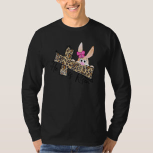 Easter Christian Girls Mum Bunny He Is Risen Leopa T-Shirt