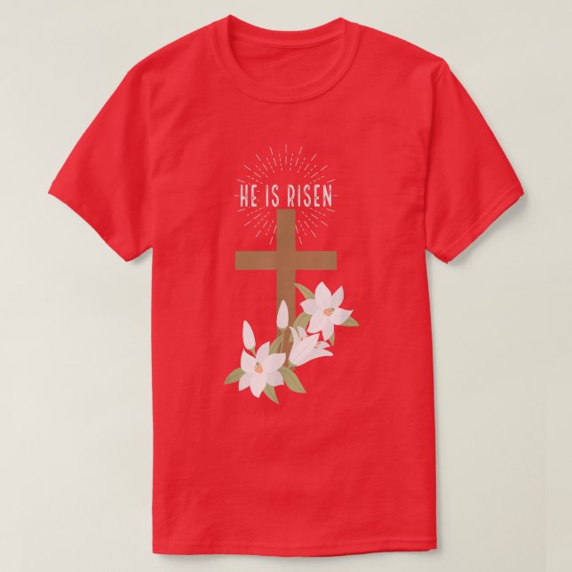 Easter Christian He is Risen Jesus Happy Cross Flo T-Shirt (Design Front)