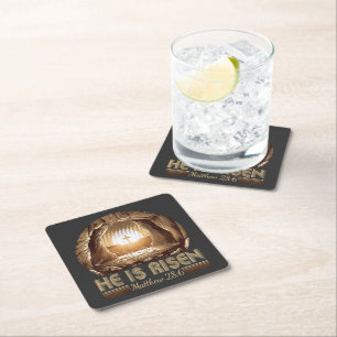 Easter Christian He is Risen Jesus Square Paper Coaster
