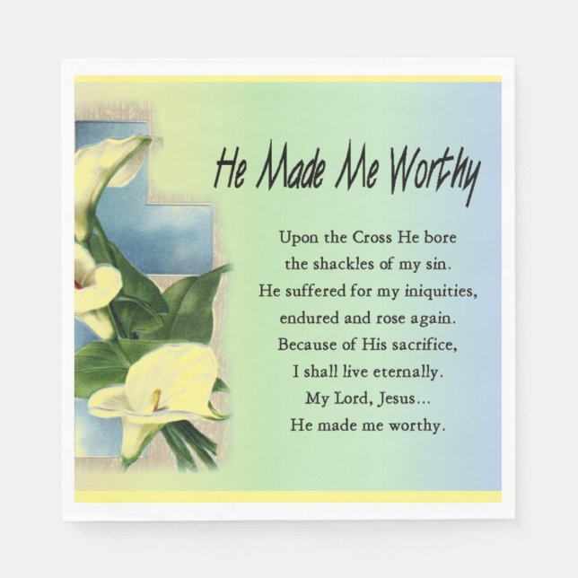 Easter Christian He Made Me Worthy Square Sticker Napkin (Front)