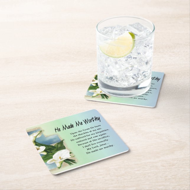 Easter Christian He Made Me Worthy Square Sticker  Paper Coaster (Insitu)