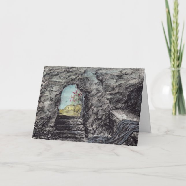 Easter Christian Resurrection Empty Tomb Painting  Card (Front)