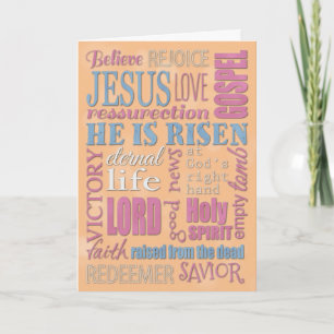 Easter Christian Word Collage, Pastel Spring Holiday Card