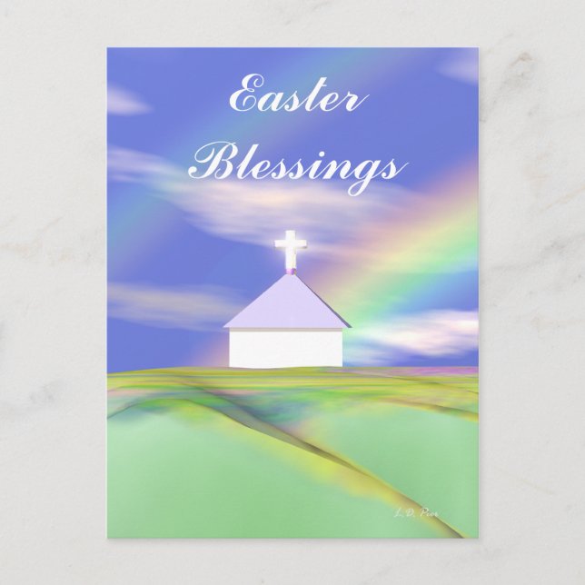 Easter Church and Rainbow Holiday Postcard (Front)