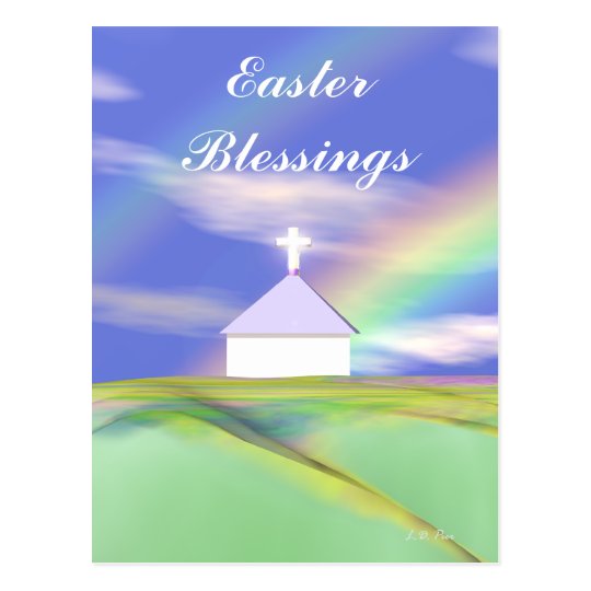 Easter Church and Rainbow Postcard