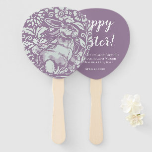 Easter Church Service Purple Bunny Rabbit Custom Hand Fan