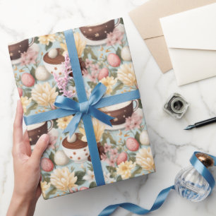 Easter Coffee Brunch Spring Flowers Pattern Wrapping Paper