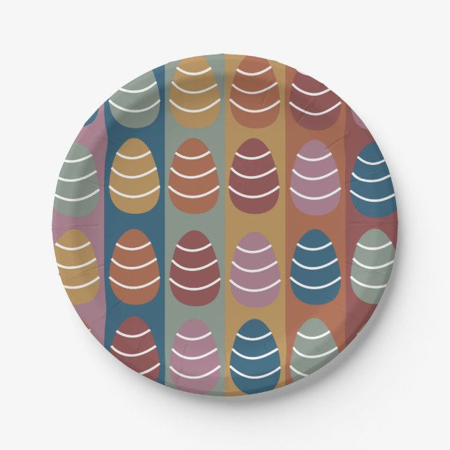 Easter Colourful Easter Eggs Stripes Happy Easter  Paper Plate (Front)