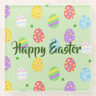 Easter colourful Eggs Festive Glass Coaster