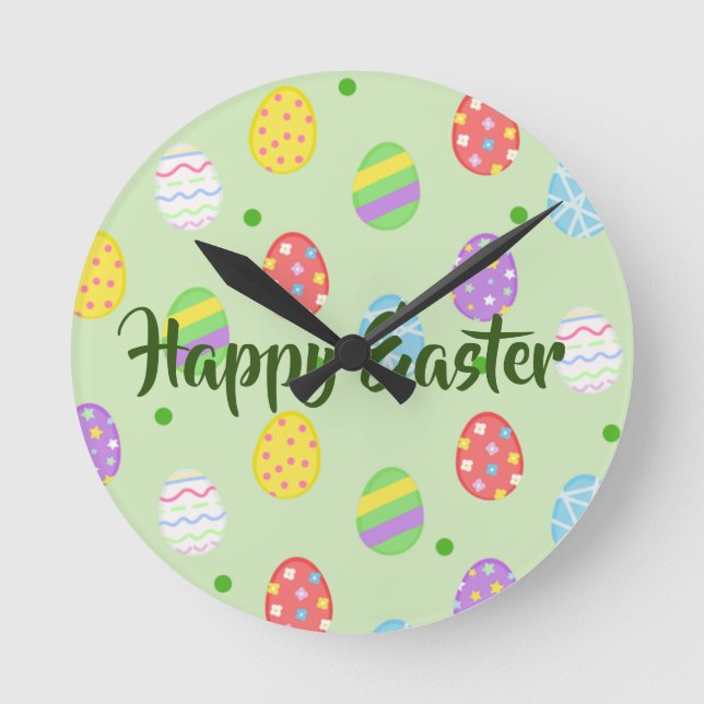 Easter colourful Eggs Festive      Round Clock (Front)