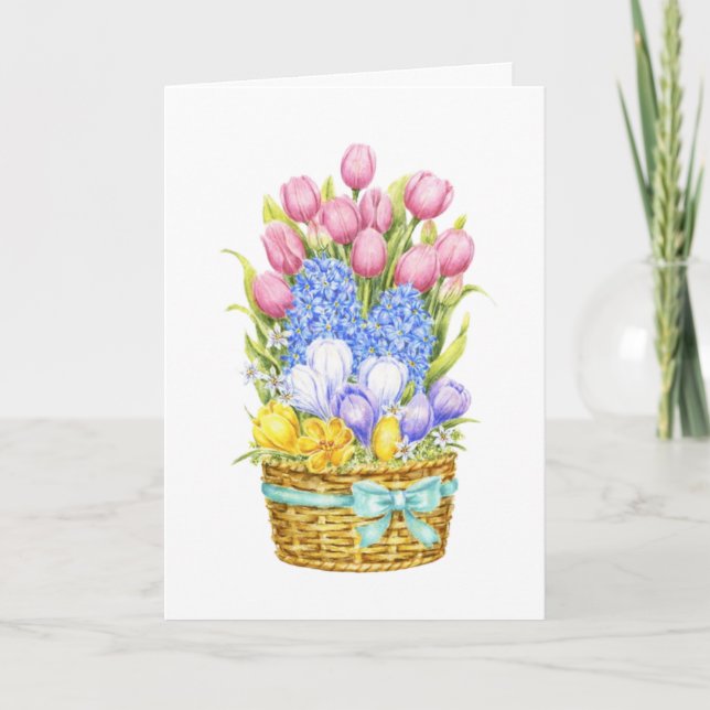 Easter Colourful Floral Basket Spring Joy Card (Front)