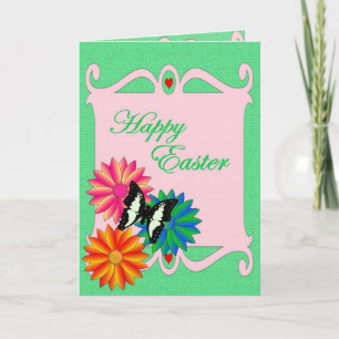 Easter Colourful Flowers and Butterfly Holiday Card