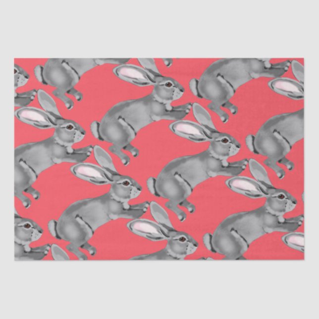 Easter Coral Grey Bunny Rabbit Animal Pattern Tissue Paper (Front)