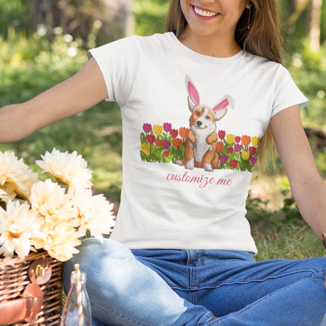 Easter Corgi Bunny Ears Flowers Cute Custom T-Shirt (Creator Uploaded)