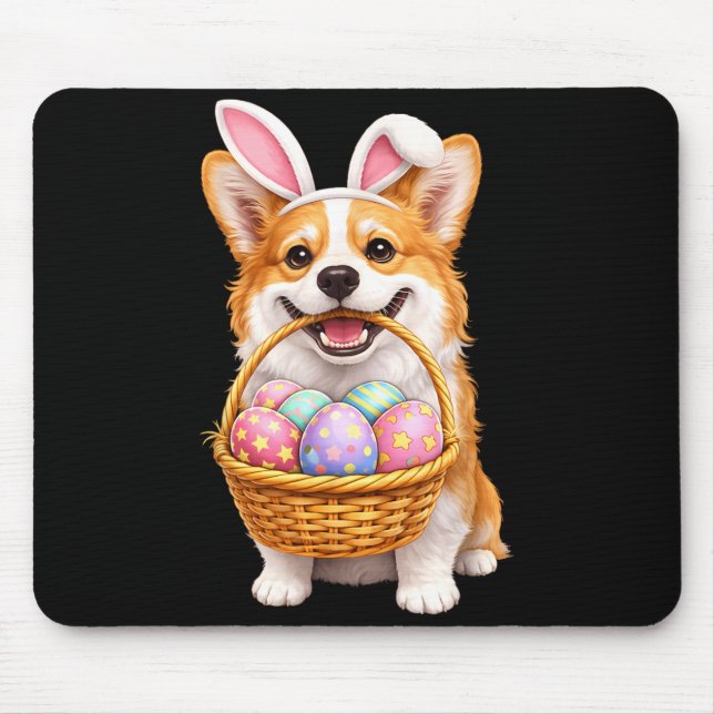 Easter Corgi Dog Bunny Cute Easter Eggs Basket Mouse Mat (Front)