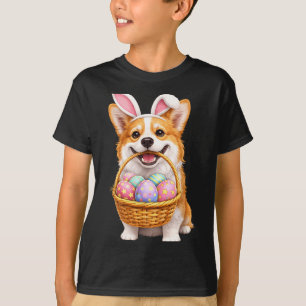 Easter Corgi Dog Bunny Cute Easter Eggs Basket T-Shirt