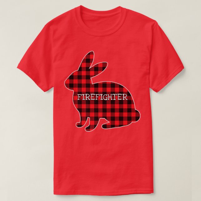 Easter Costume Red Plaid Bunny Graphic Firefighter T-Shirt (Design Front)