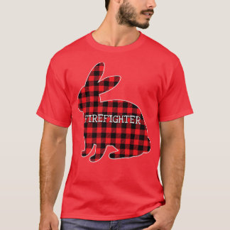 Easter Costume Red Plaid Bunny Graphic Firefighter T-Shirt