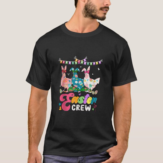 Easter Crew Three Floral Bunny Chickens Bow Tie Ea T-Shirt (Front)