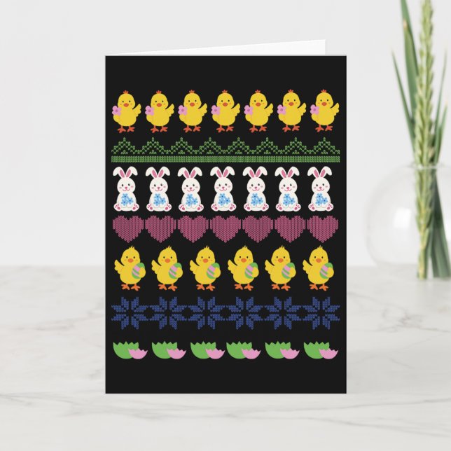 Easter Crochet Pattern Chicken Rabbit Egg  Card (Front)
