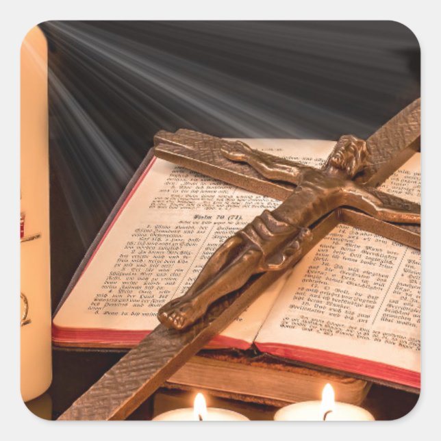 easter cross and candles square sticker (Front)