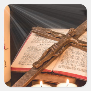 easter cross and candles square sticker