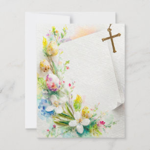 Easter Cross, flowers and eggs blank stationery Holiday Card