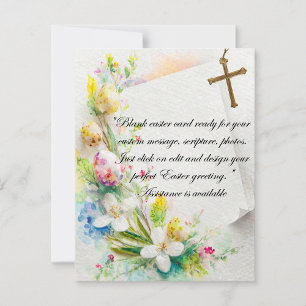 Easter Cross, flowers and eggs blank stationery Holiday Card