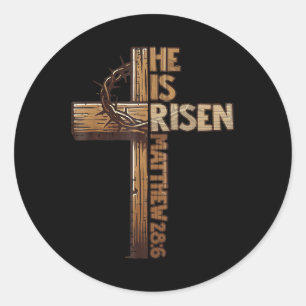 Easter Cross He Is Risen Jesus Christian Men Women Classic Round Sticker
