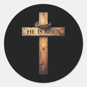 Easter Cross He Is Risen Jesus Christian Men Women Classic Round Sticker