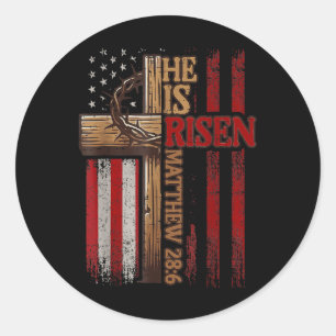 Easter Cross He Is Risen Jesus Christian Men Women Classic Round Sticker