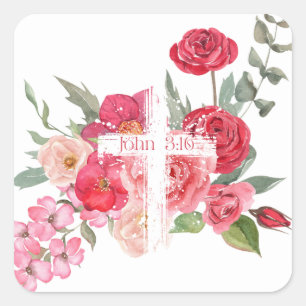 Easter/Cross/John3:16/Jesus Square Sticker