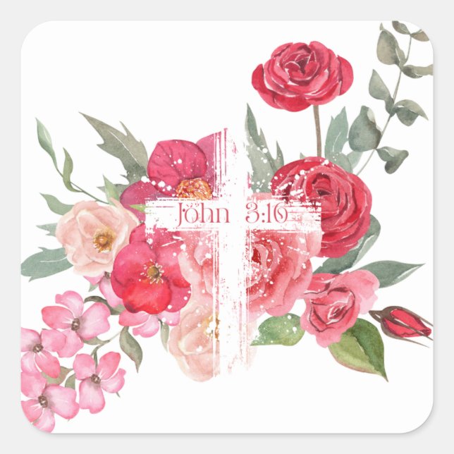 Easter/Cross/John3:16/Jesus Square Sticker (Front)