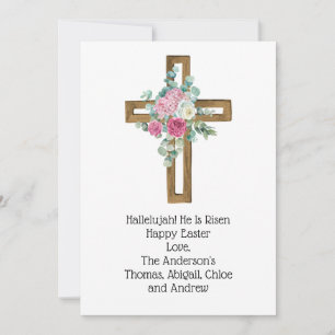 Easter Cross Pink Floral Religious Christian Holiday Card