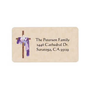 Easter Cross White Lily Purple Drape Label