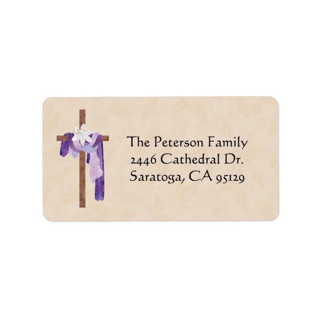 Easter Cross White Lily Purple Drape Label (Front)