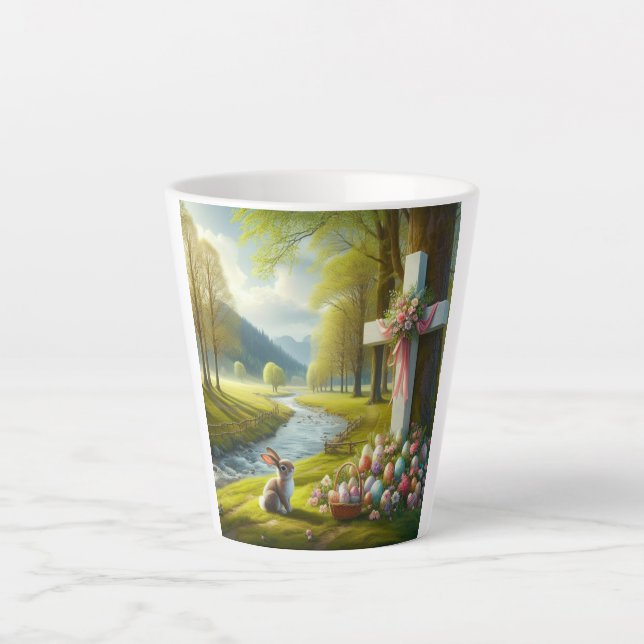 Easter cross with bunny & eggs latte mug (Front)