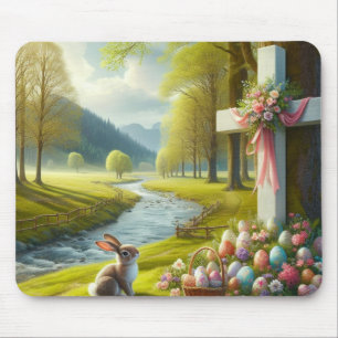 Easter cross with bunny & eggs mouse mat