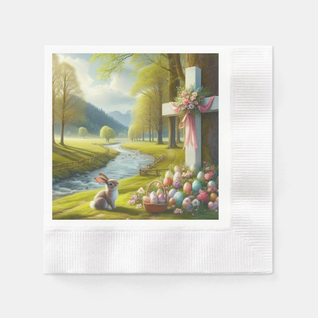 Easter cross with bunny & eggs napkin (Front)