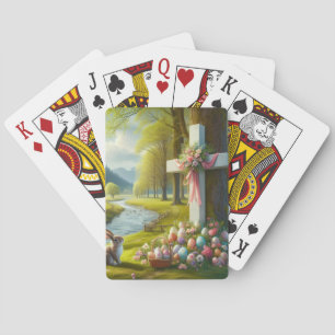 Easter cross with bunny & eggs playing cards