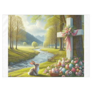Easter cross with bunny & eggs tablecloth