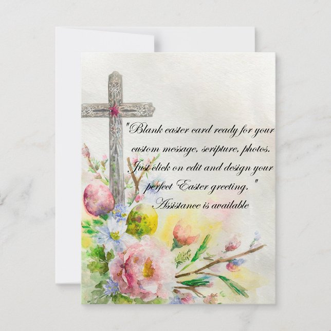 Easter cross with flowers and eggs blank  holiday card (Creator Uploaded)