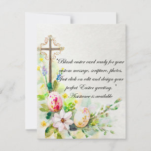 Easter Cross with flowers and eggs blank Holiday Card